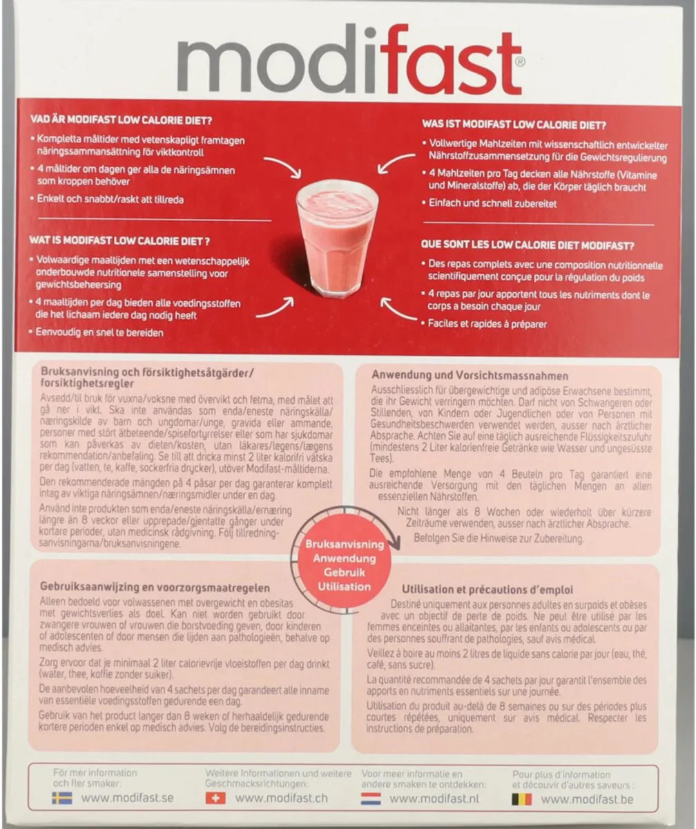 4x Modifast Weight Control Milkshake Raspberry 8 x 55 gr