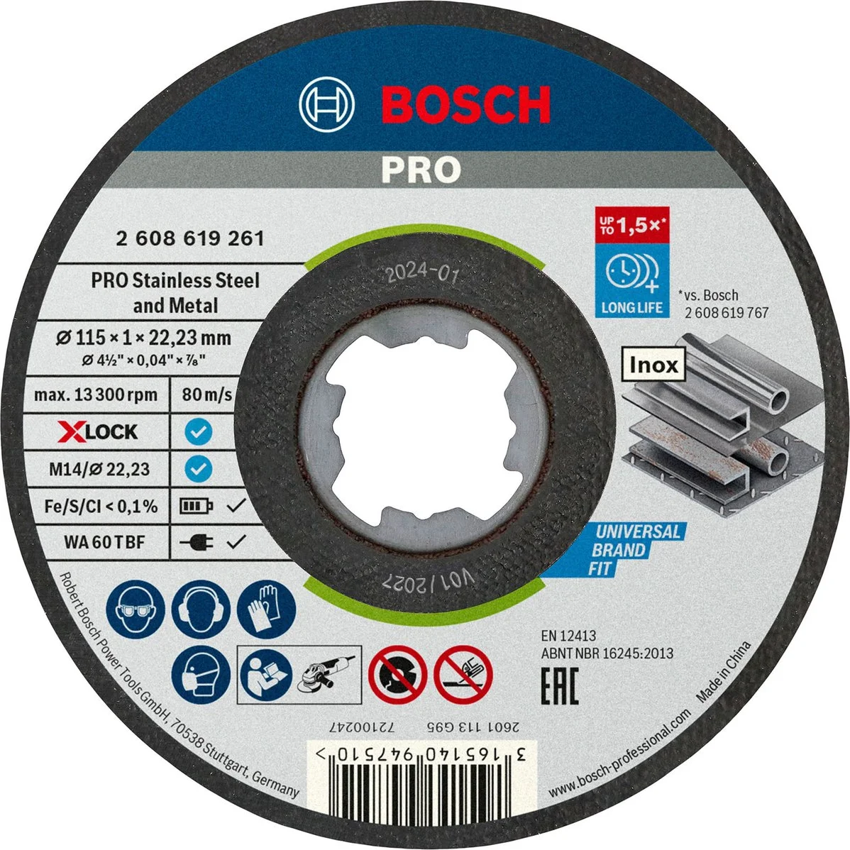 Bosch Professional X-LOCK Doorslijpschijven PRO Stainless Steel and Metal 115x22,23mm VE=10 - 2608619266