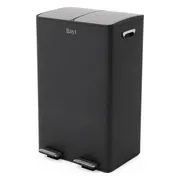 Bayt Prullenbak - Prullenbak 60 Liter (2x30) - Vuilnisbak 60 Liter - Pedaalemmer 60 Liter - Prullenbak Afvalscheiding - Prullenbak 2 Vakken - Afvalbak - RVS - Zwart/Zilver