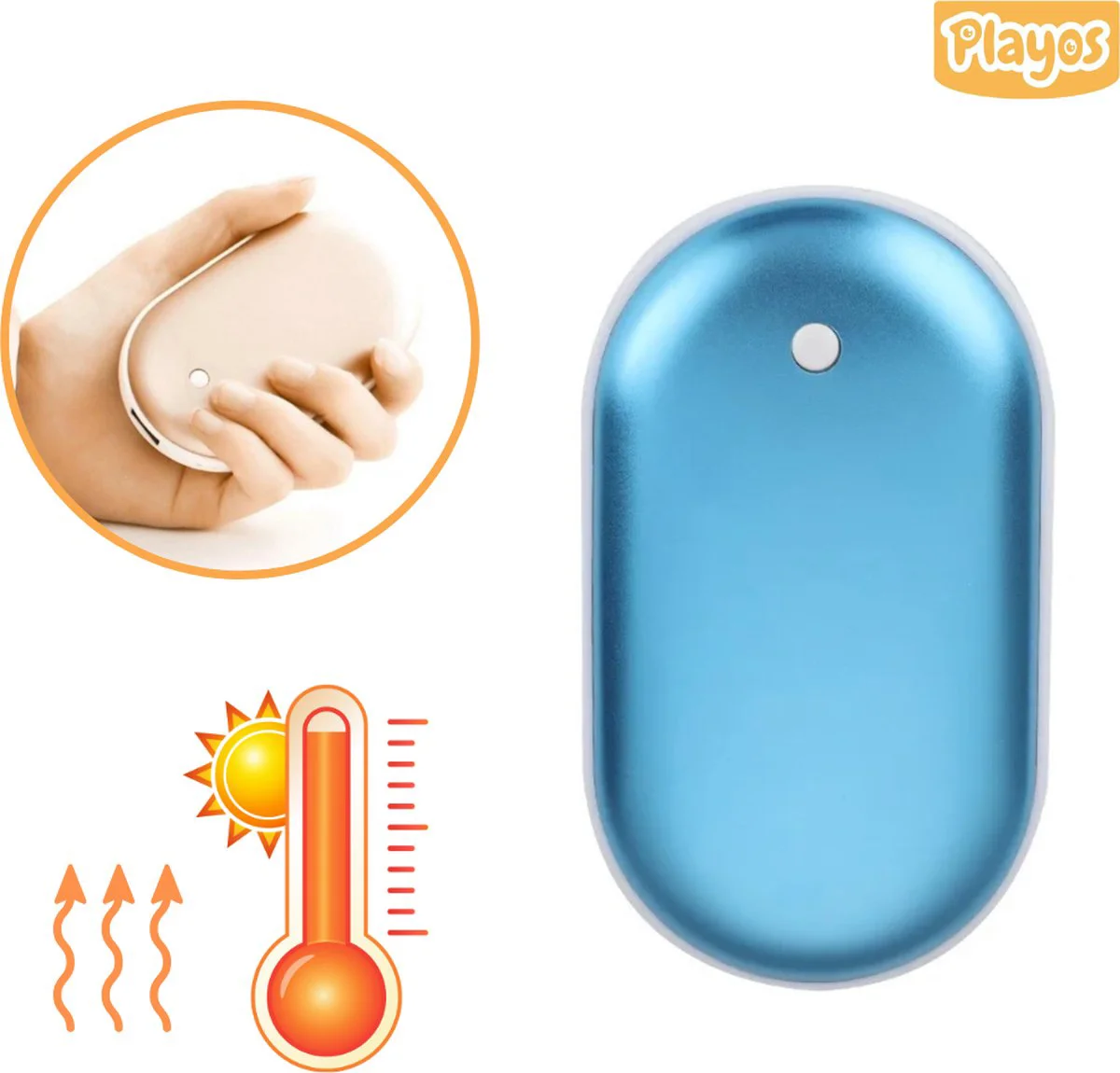 Playos® - Oplaadbare Handwarmer - met Powerbank - Blauw - 3 Standen - tot 55 °C - 4000 mAh - Herbruikbaar - USB - Herbruikbare Handwarmer - Winter - Verwarming - Koude Handen