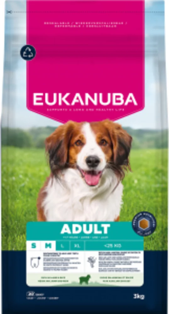 3x Eukanuba Hondenvoer Droog Life Care Dog Adult Small/Medium Lam en Rijst 3 kg
