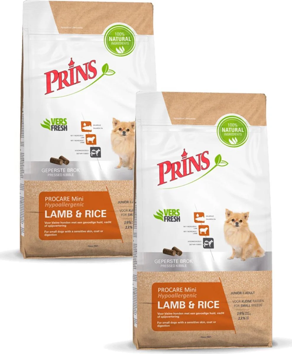Prins Procare Adult Mini - Hondenvoer - 2 x Lam Rijst 3 kg