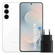 Samsung Galaxy S25 FE 128GB Wit 5G + Samsung Oplader 25 Watt Zwart