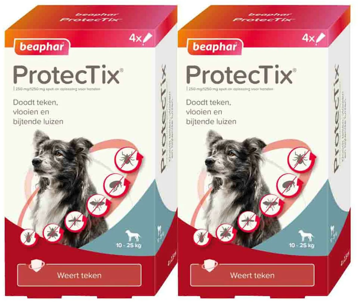 2x Beaphar ProtecTix Hond Anti Vlo & Teek 10-25 kg 4 pipetten