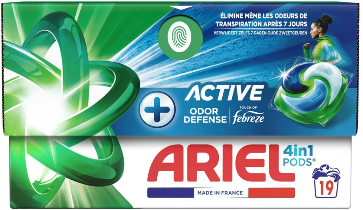 4x Ariel 4in1 Wasmiddel Pods Actieve Geurbestrijding 19 stuks