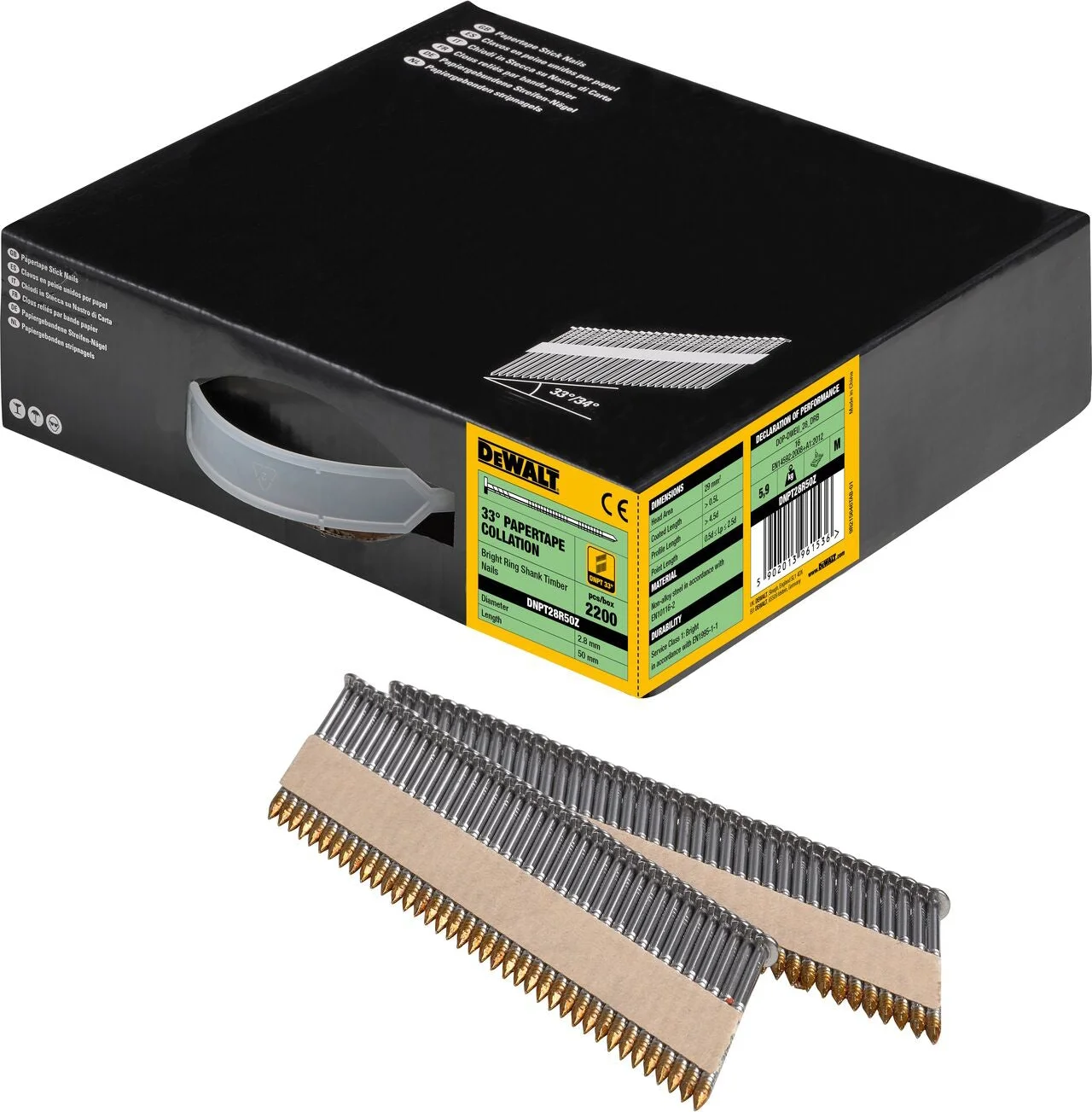 DeWALT DNPT28R50Z 33º Papiergebonden spijkers 2.8x50mm helder / geringd VE=2200