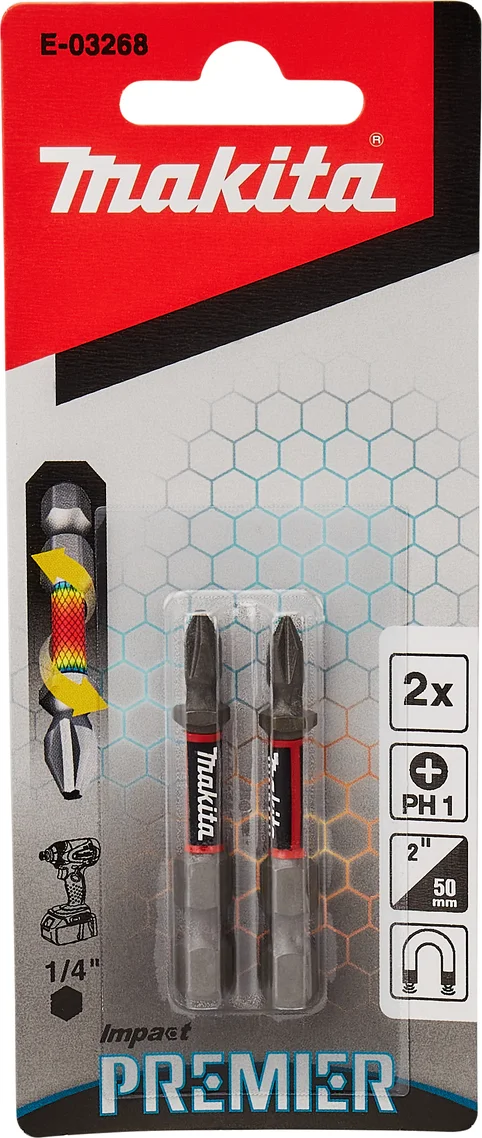 Makita E-03268 Impact Premier Slagschroefbit PH1 x 50 mm 2 stuks