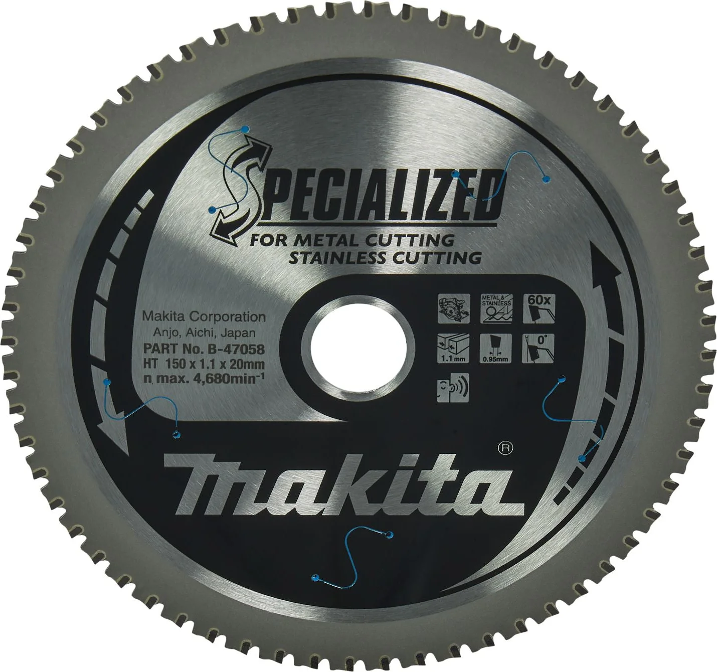 Makita Cirkelzaagblad voor RVS/Staal | Specialized | Ø 150mm Asgat 20mm 60T - B-47058