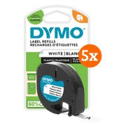 DYMO LetraTag 12mm x 4m Zwart Wit Labels 5-pack
