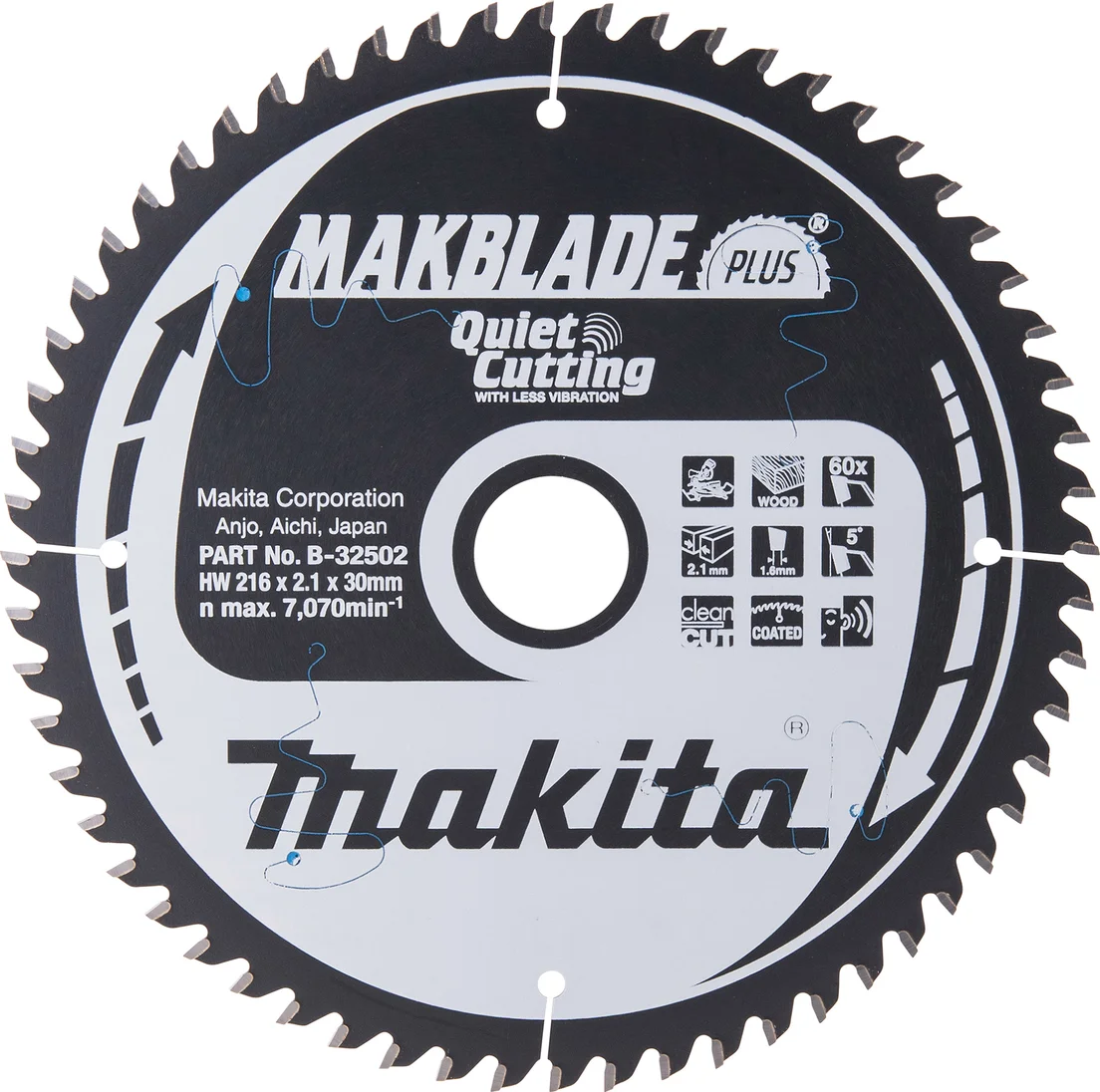 Makita B-32502 Afkortzaagblad Hout | Makblade-Plus | 216 x 30 mm | 60-tands