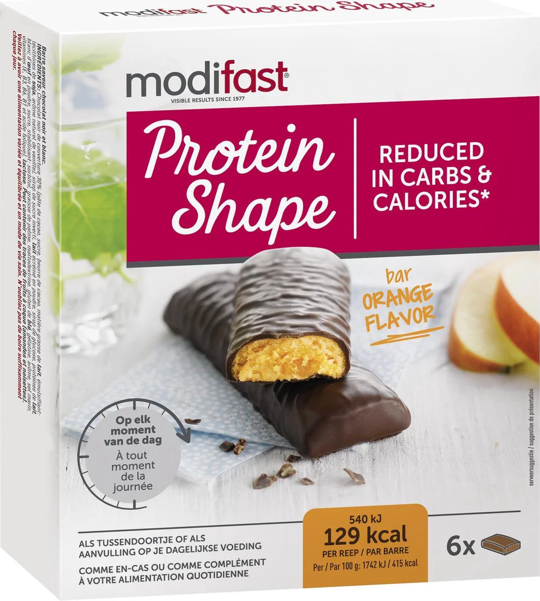 Modifast Protein Shape Reep Pure Chocolade & Sinaasappel 6 x 31 gr