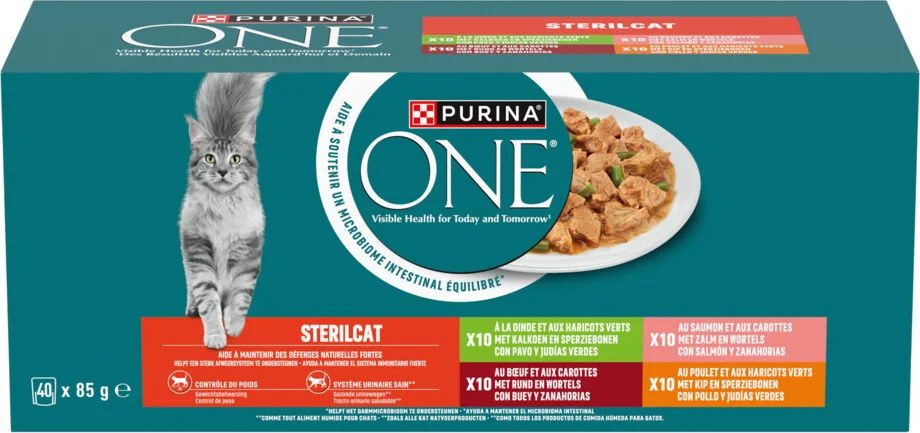 Purina ONE Kattenvoer Sterilcat Adult Pouch Kalkoen & Zalm & Rund & Kip 40x85 gr
