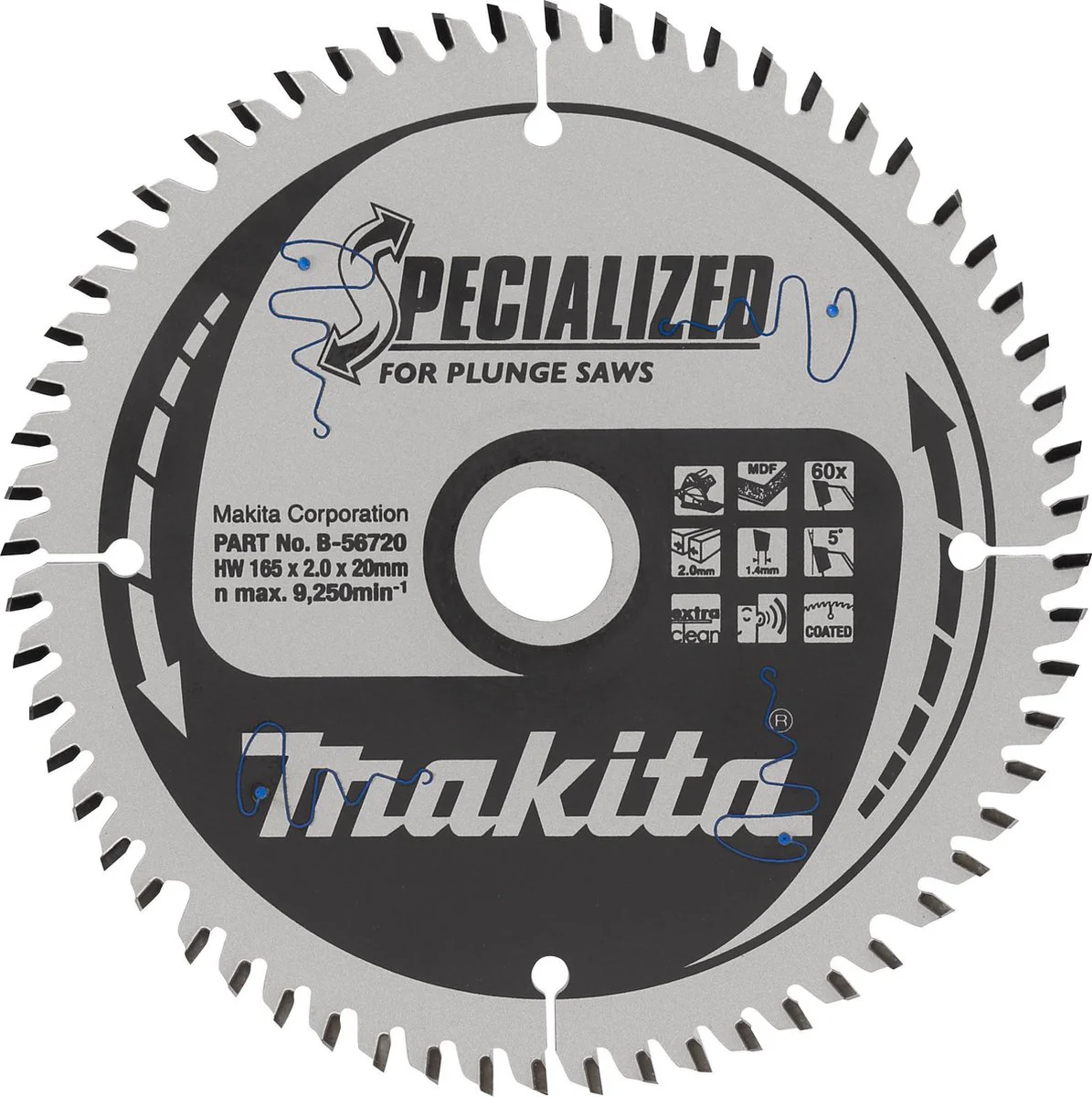 Makita B-56786 Invalcirkelzaagblad gemelamineerd | Specialized | 165 x 20 mm | 60-tands