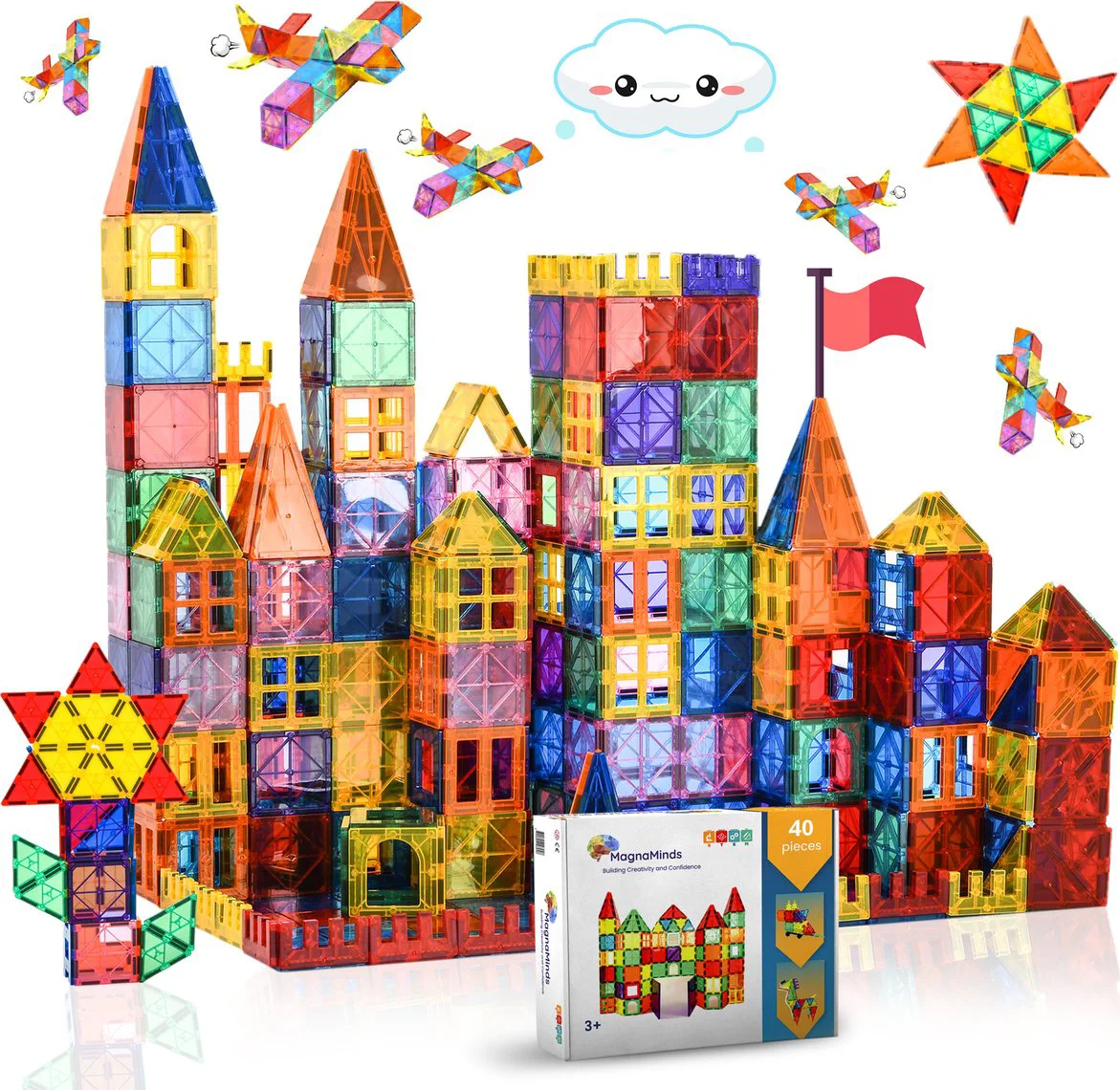 Magnetic Tiles - Magnetisch Speelgoed - 40 stuks - Constructie speelgoed - Magnetische tegels - Speelgoed 3-12 jaar