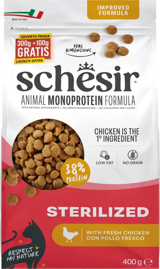 8x Schesir Monoproteïne Promo Kattenvoer Droog Sterilized Kip 400 gr