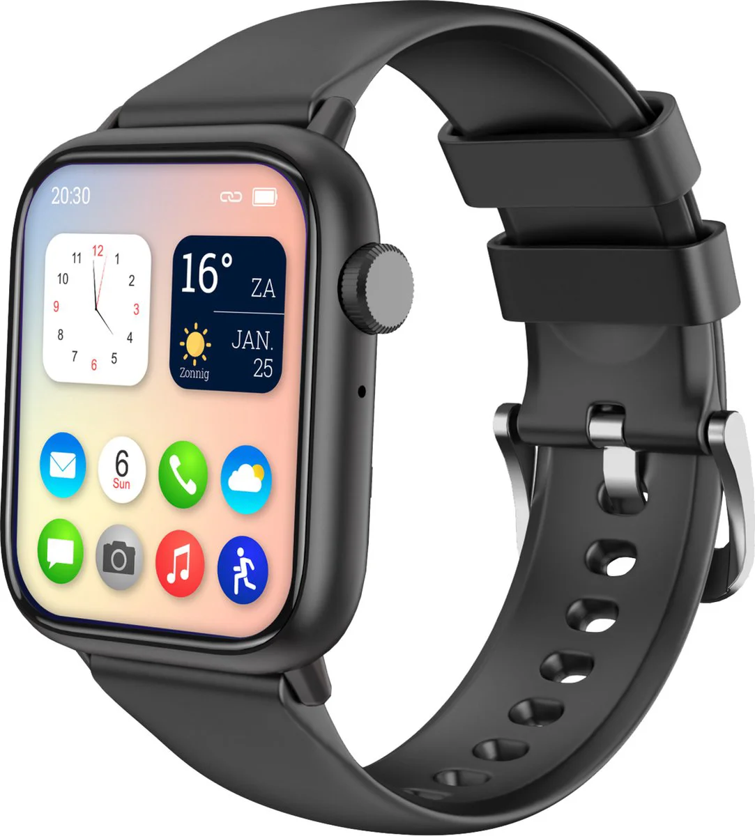 Nuvance - Smartwatch Heren - Smartwatch Dames - Geschikt voor alle Smartphones - Sporthorloge - 45mm - Stappenteller & Hartslagmeter - Zwart