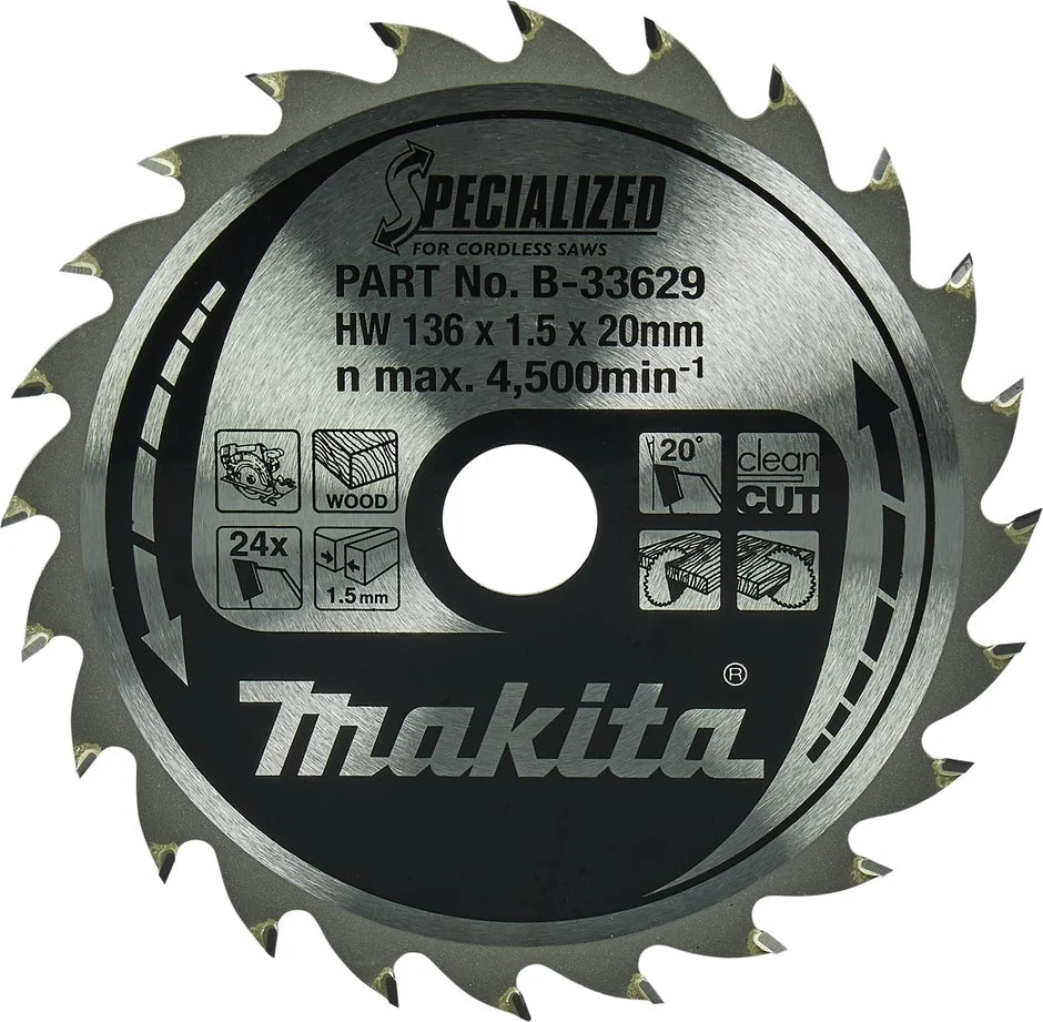 Makita Cirkelzaagblad voor Hout | Specialized | Ø 136mm Asgat 20mm 24T - B-33629