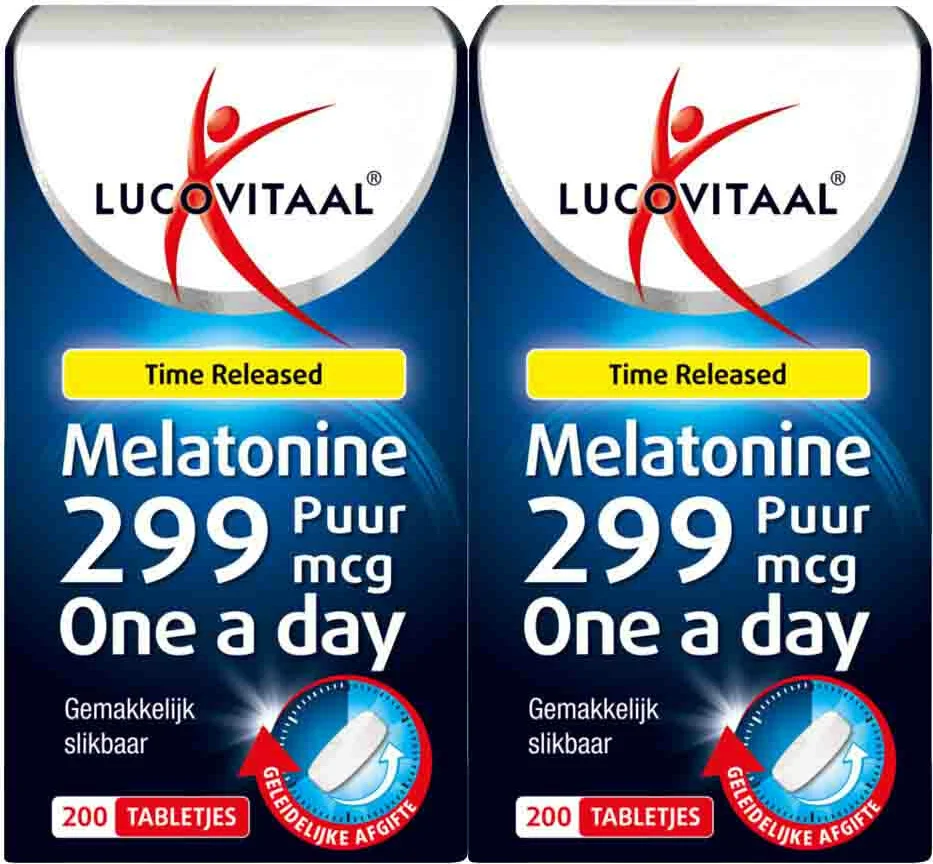 2x Lucovitaal Melatonine Puur 0,299mg Time Released 200 tabletten