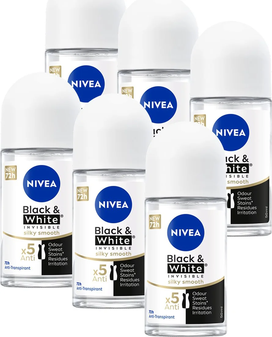 6x NIVEA Deodorant Roller Black & White Silky Smooth 50 ml