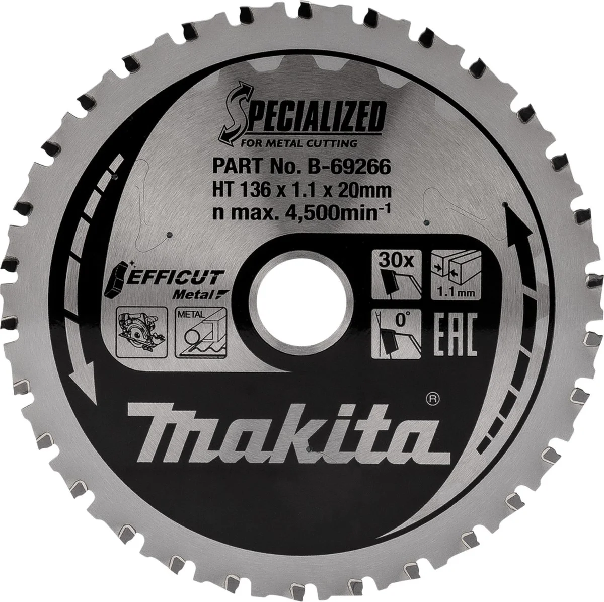 Makita B-69303 Cirkelzaagblad Staal | Efficut | 136 x 20 mm | 30-tands