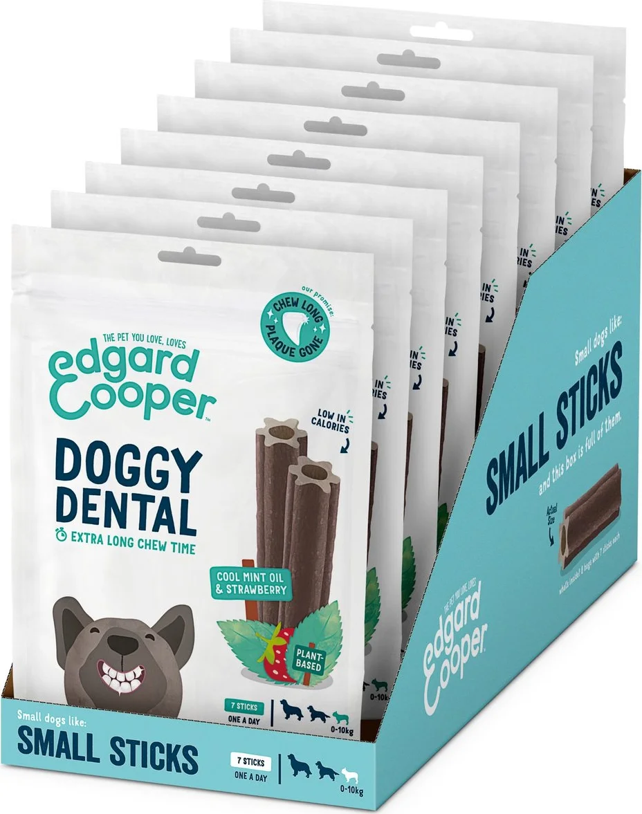 8x Edgard & Cooper Doggy Dental Sticks Small Aardbei - Frisse Muntolie