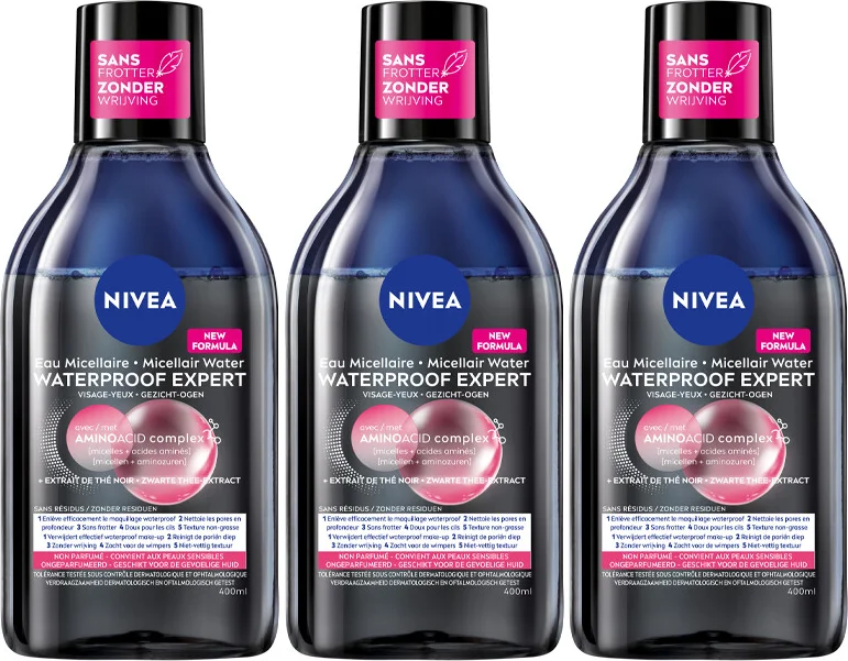 3x NIVEA 0% Residu Micellair Water Waterproof 400 ml