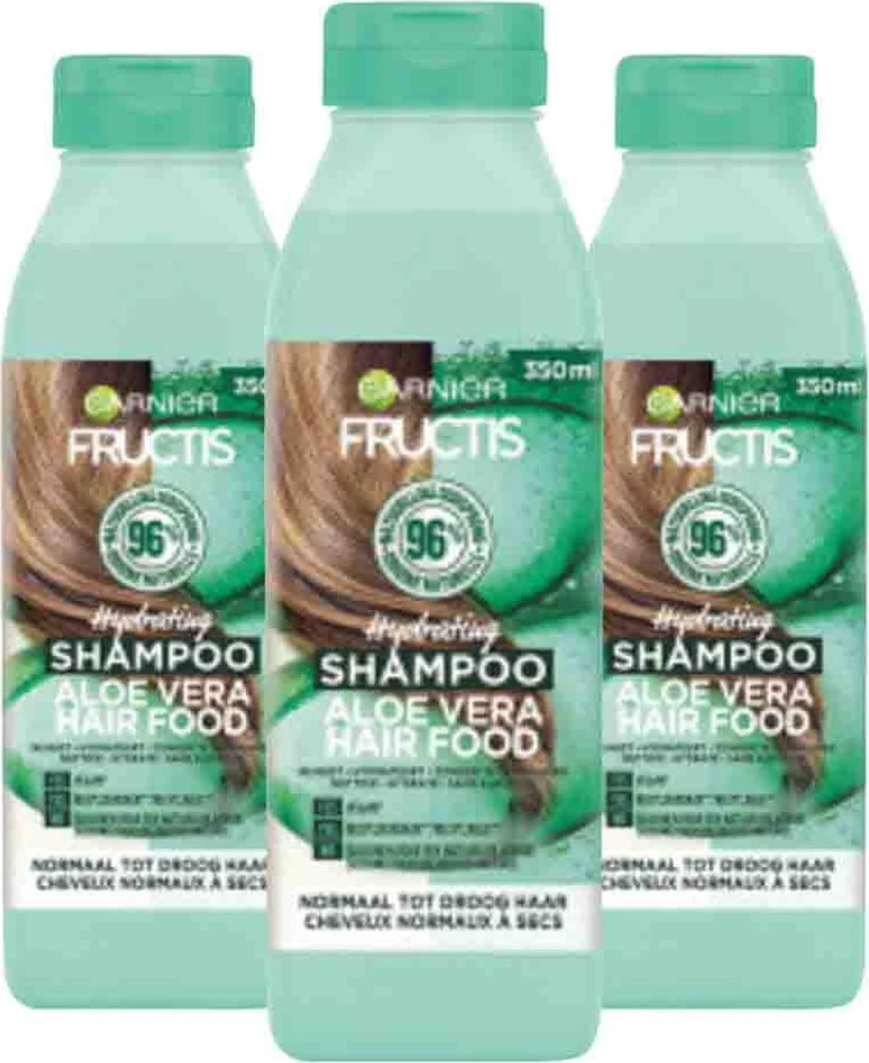 3x Garnier Fructis Hair Food Aloë Vera Shampoo 350 ml