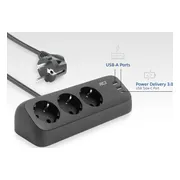 ACT AC2480 Bureau Stekkerdoos 3-voudig 1,5 meter 3x Usb 30W Zwart