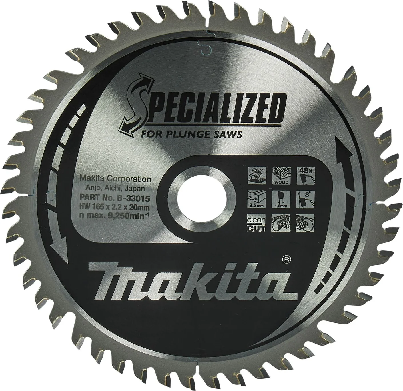 Makita Invalcirkelzaagblad voor hout | Specialized: Invalcirkelzaag | Ø 165mm Asgat 20mm 48T - B-33015