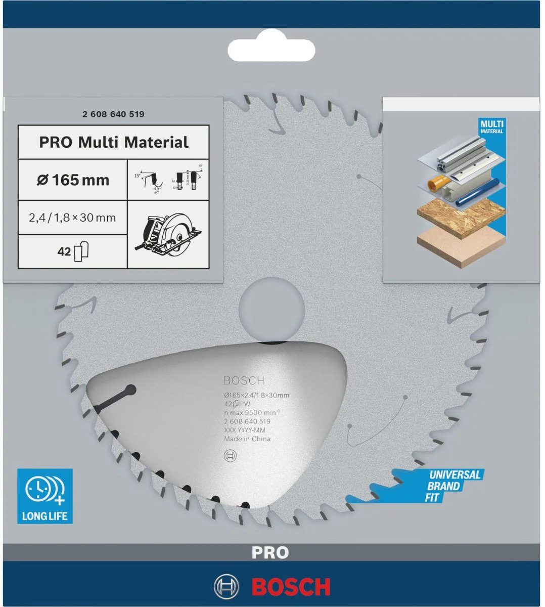 Bosch Professional Cirkelzaagblad PRO Multi Material | Ø 165 x 2,4 x 30mm 42T - 2608640519