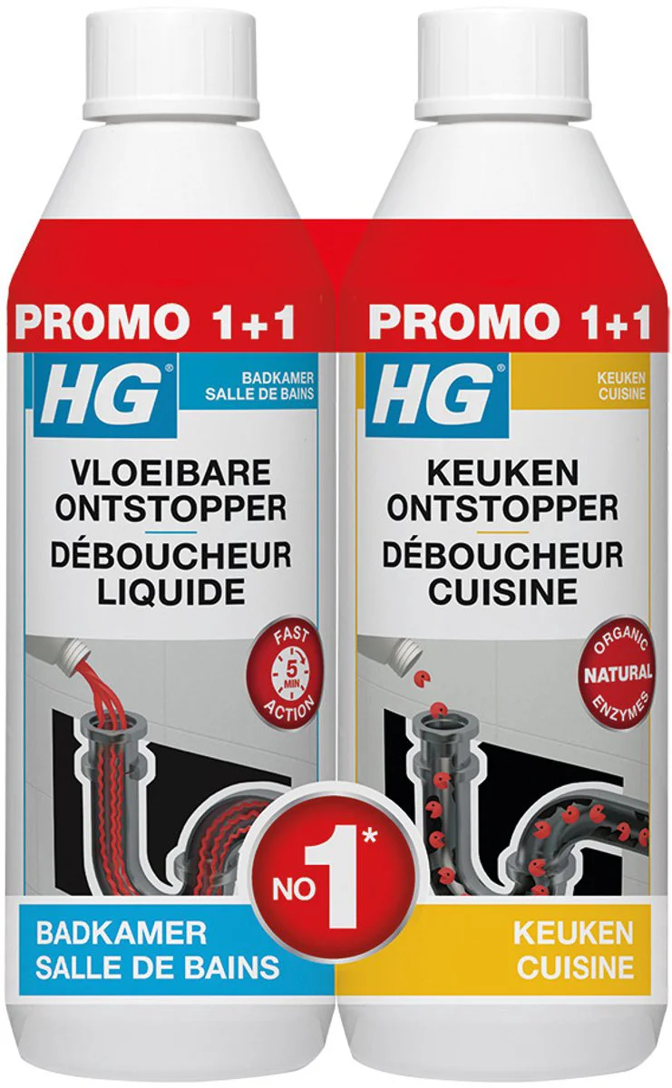 HG Vloeibare Ontstopper & Keukenontstopper Promopack 2 x 500 ml