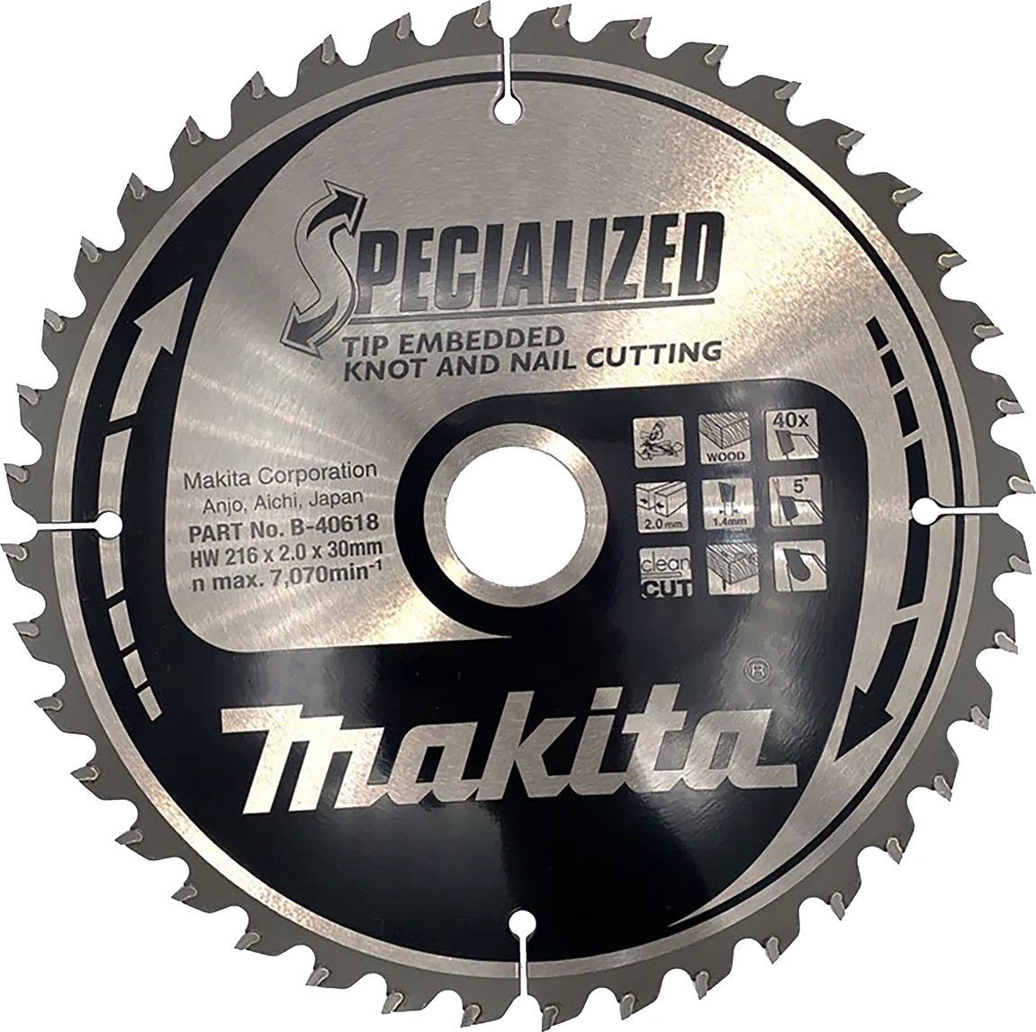 Makita B-40618 Afkortzaagblad Hout (noest/spijker) | Embedded Tip | 216 x 30 mm | 40-tands