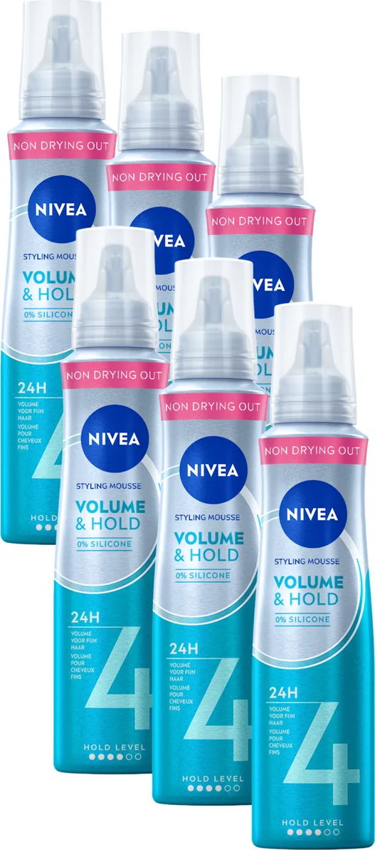 6x NIVEA Styling Mousse Hold 4 Volume Care 150 ml
