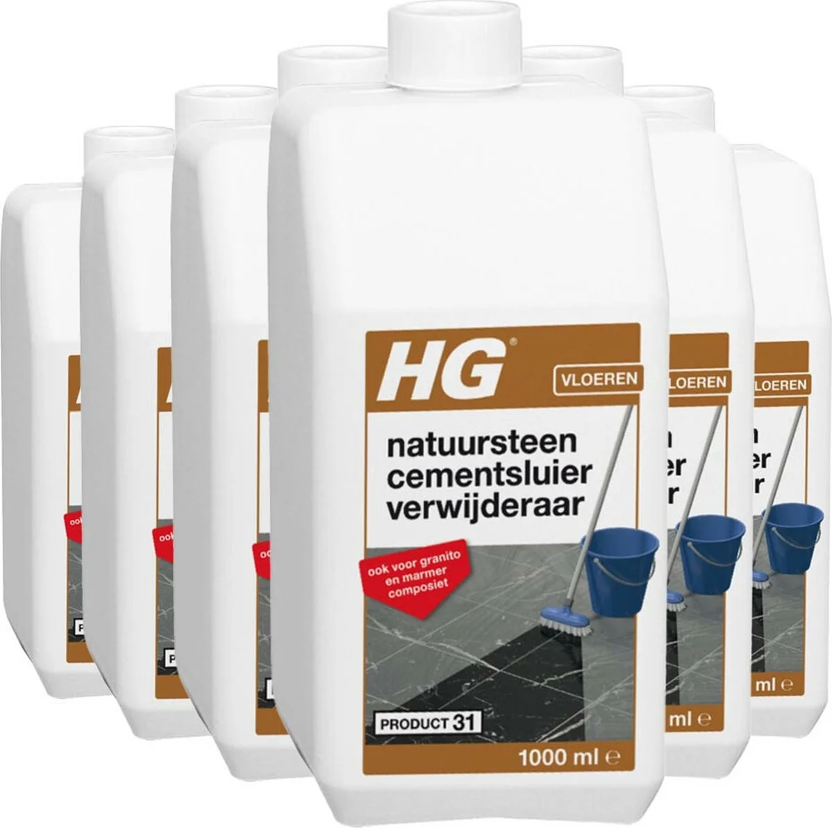 6x HG Natuursteen Cement & Kalksluier Verwijderaar 1 liter