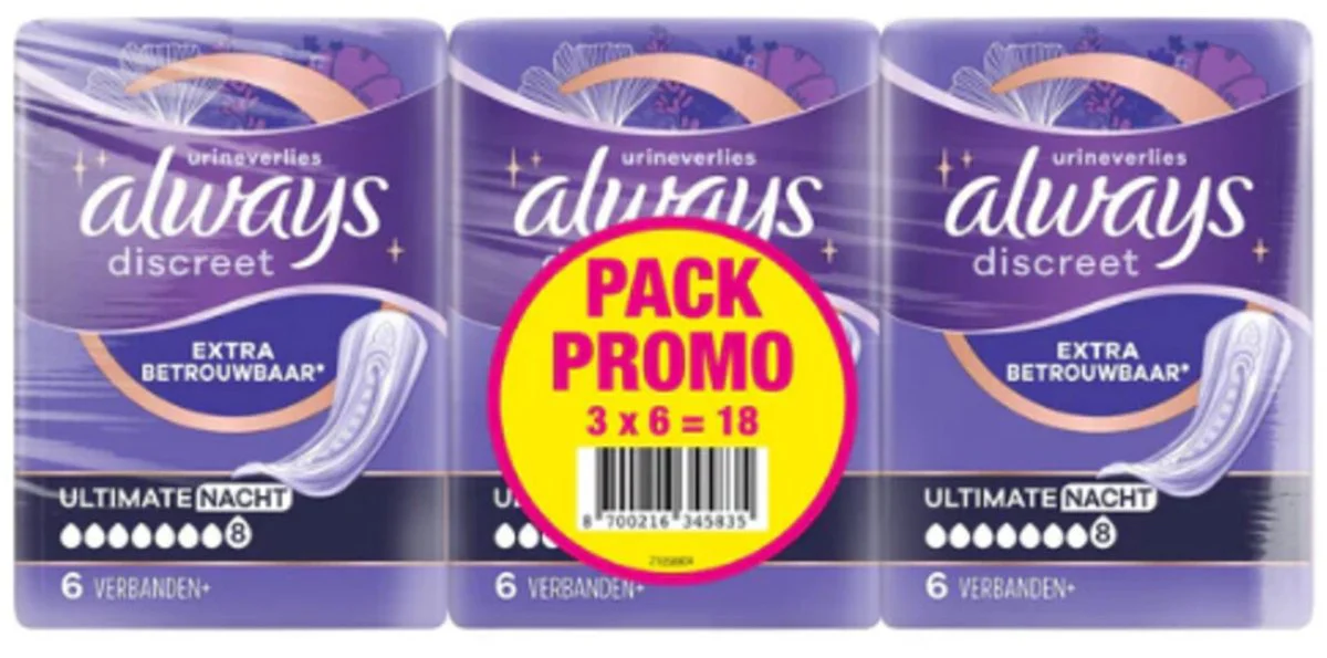 4x Always Inlegkruisjes Nacht 3x6 stuks