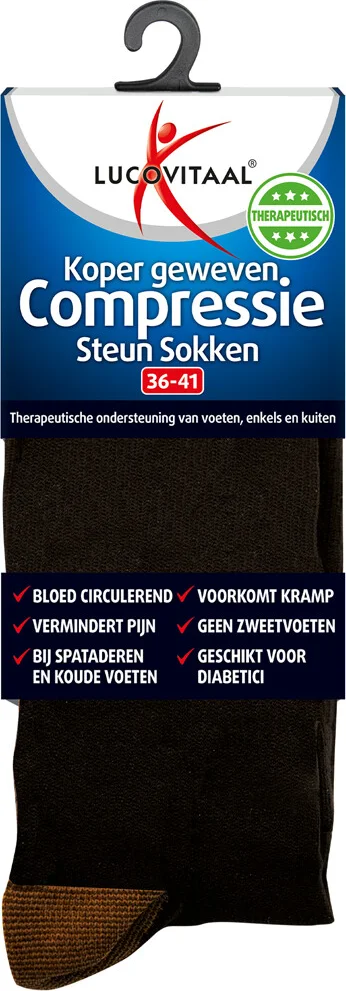 6x Lucovitaal Compressie Steun Sokken Zwart maat 36-41 1 paar