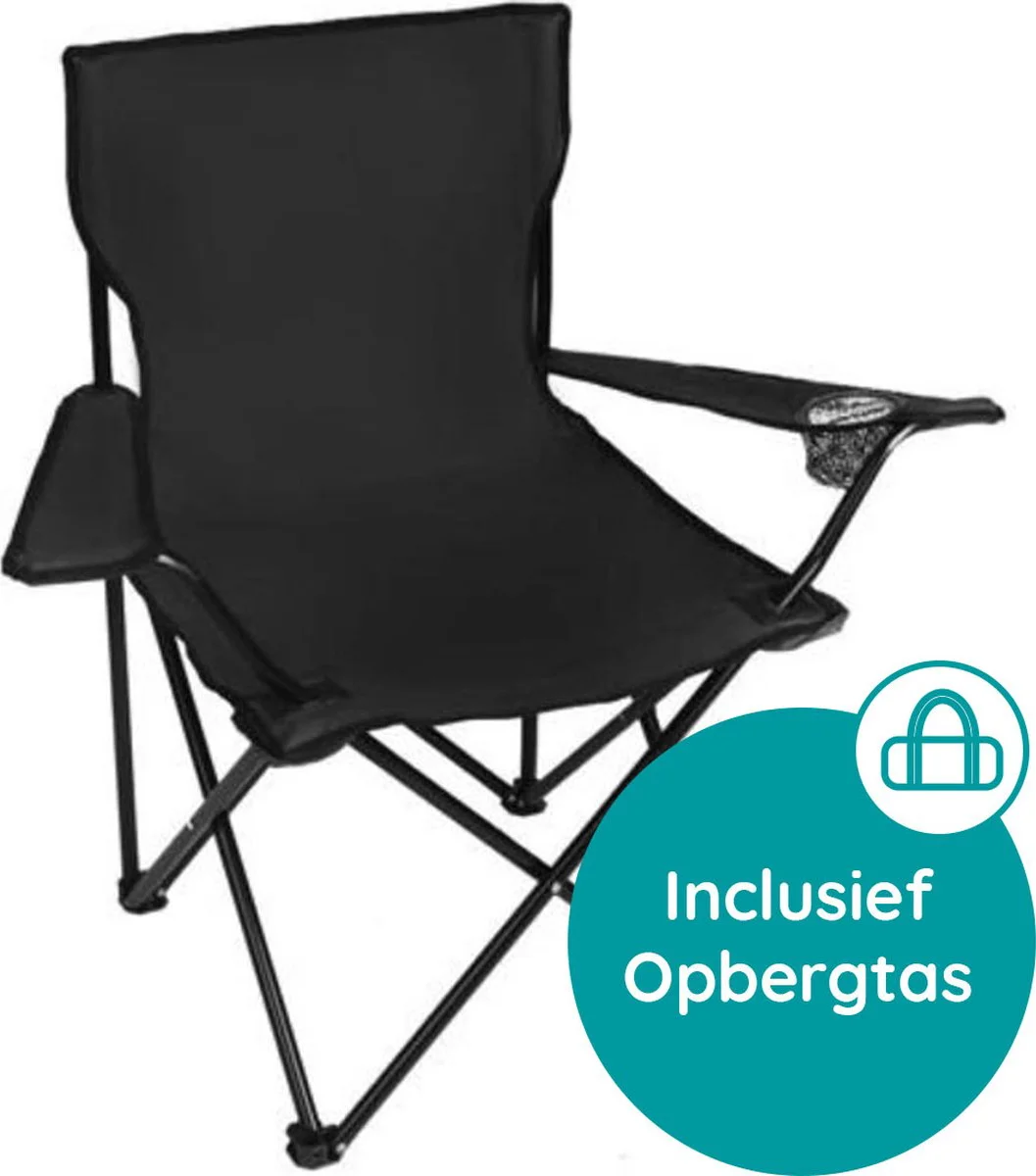 EASTWALL Opvouwbare Kampeerstoel - Multifunctionele Vouwstoel - Campingstoel met Bekerhouder - Tuinstoel Inklapbaar - Klapstoel - Max 100 kg - Strandstoel - Visstoel - Zwart
