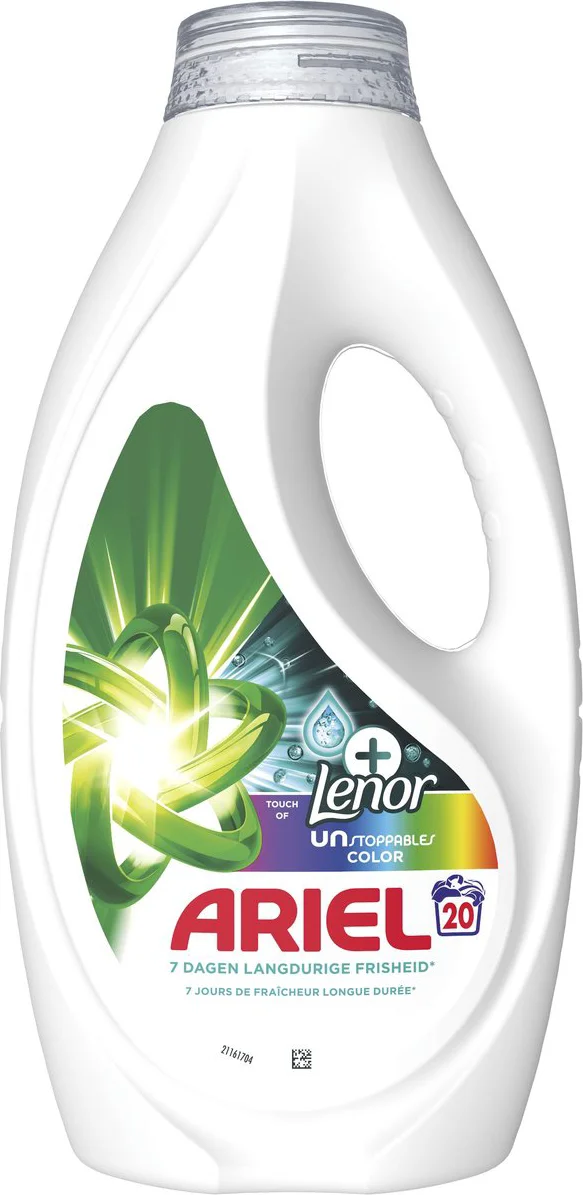 4x Ariel Vloeibaar Wasmiddel Color +Touch Van Lenor Unstoppables 20 Wasbeurten 900 ml