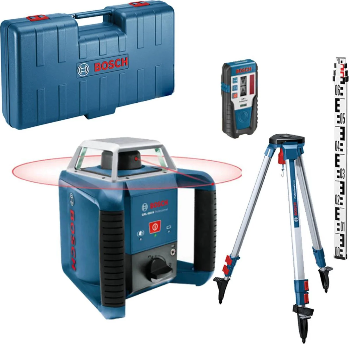 Bosch Professional GRL 400 H Rotatielaser Rood + Laserontvanger LR 1 + BT152 HD Statief + GR2400 Meetlat in koffer - 06159940JY
