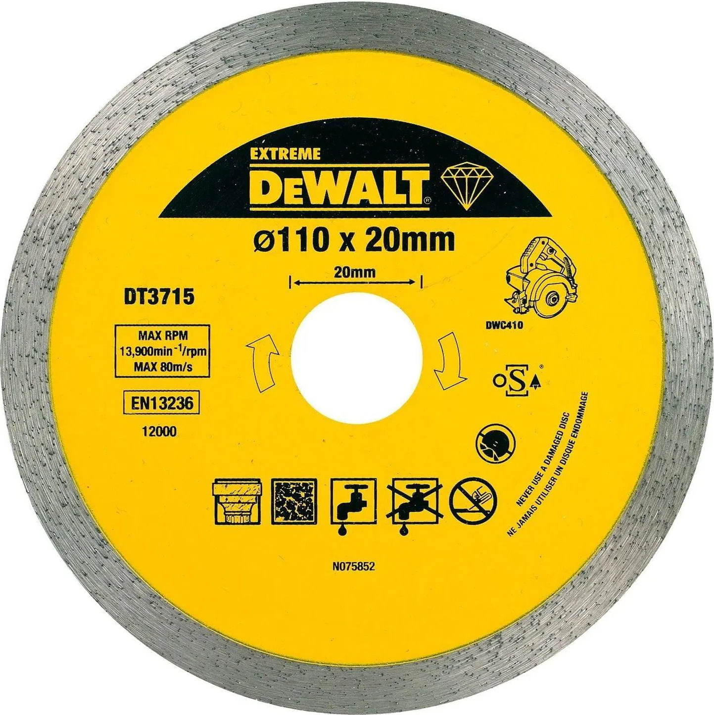 DeWALT DT3715 Diamantzaagblad 110mm nat/droog voor tegelzaagmachine