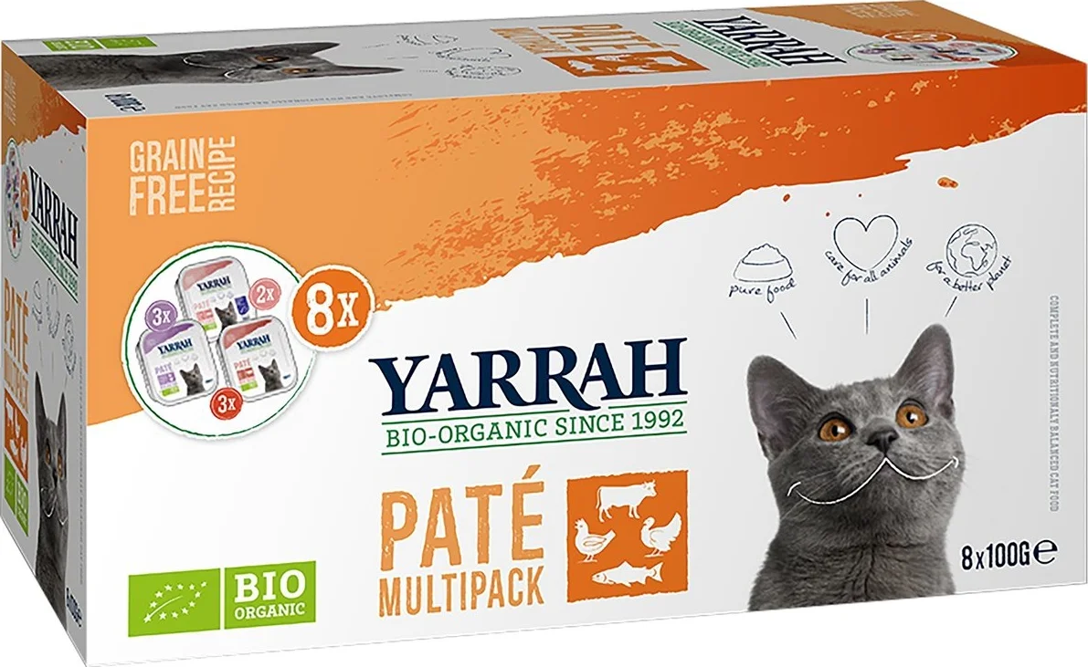 Yarrah Bio Kattenvoer Multipack Paté Graanvrij Kip & Rund 8 x 100 gr