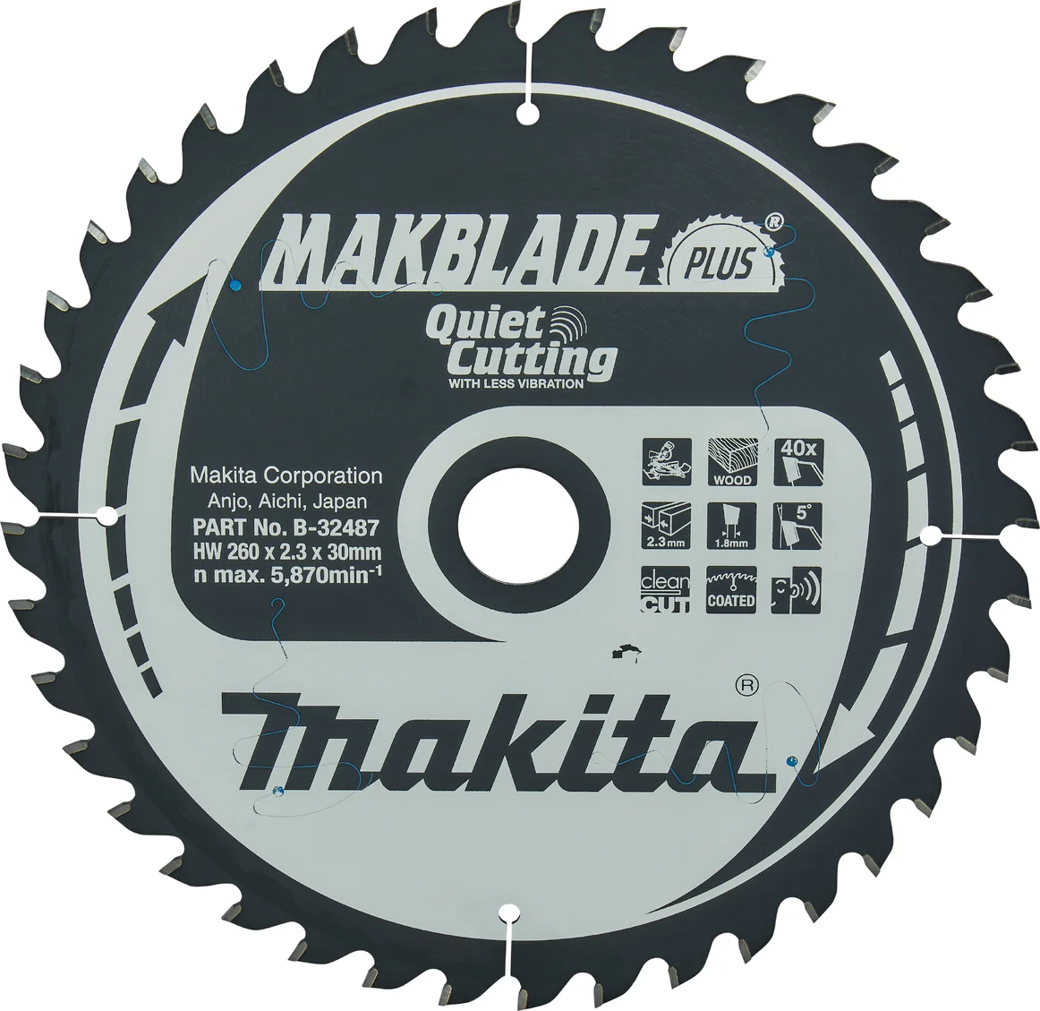 Makita B-32487 Afkortzaagblad Hout | Makblade-Plus | 260 x 30 mm | 40-tands