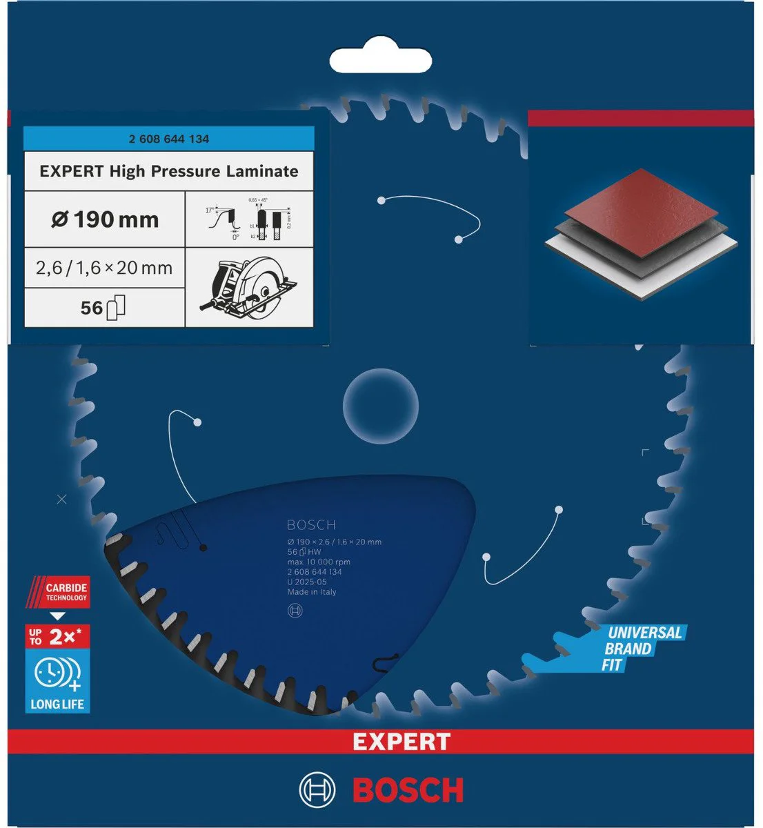 Bosch Professional Cirkelzaagblad EXPERT High Pressure Laminate | Ø 190 x 2,6 x 20mm 56T - 2608644134