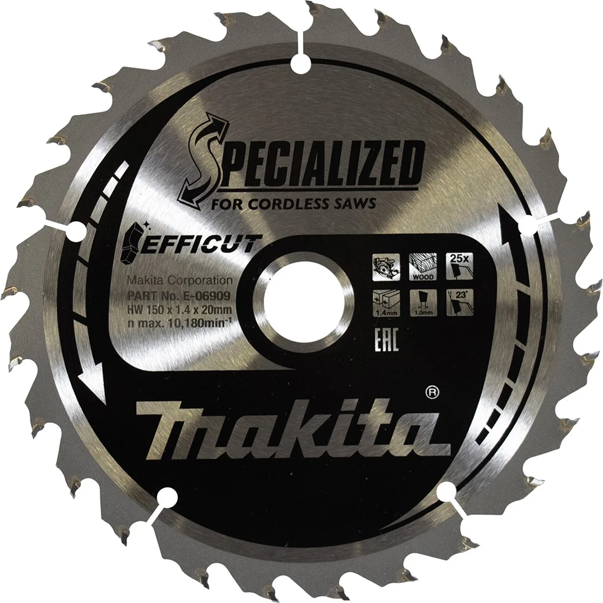 Makita E-06909 Cirkelzaagblad Hout | Efficut | 150 x 1,4 x 20 mm | 25-tands