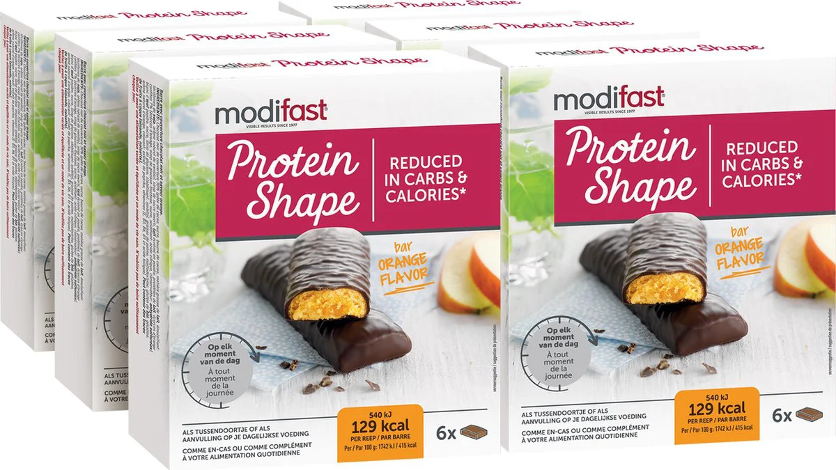 6x Modifast Protein Shape Reep Pure Chocolade & Sinaasappel 6 x 31 gr