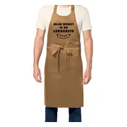 Kookschort "Mijn Worst is de Lekkerste" – Grappig BBQ & Keukenschort – Verstelbaar – Kaki – Cadeau voor Man & Vrouw