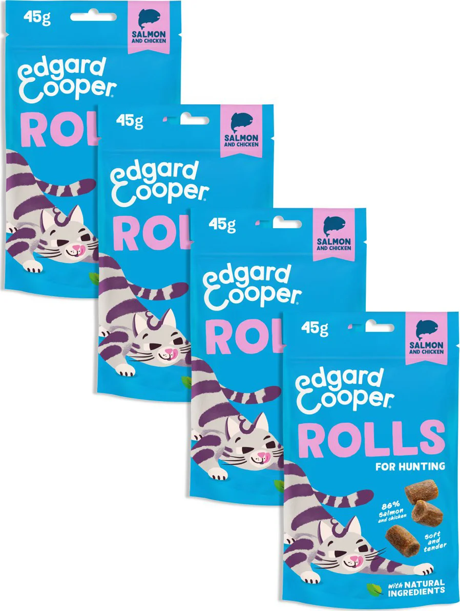 4x Edgard & Cooper Adult Rolls Kattensnack Zalm 45 gr