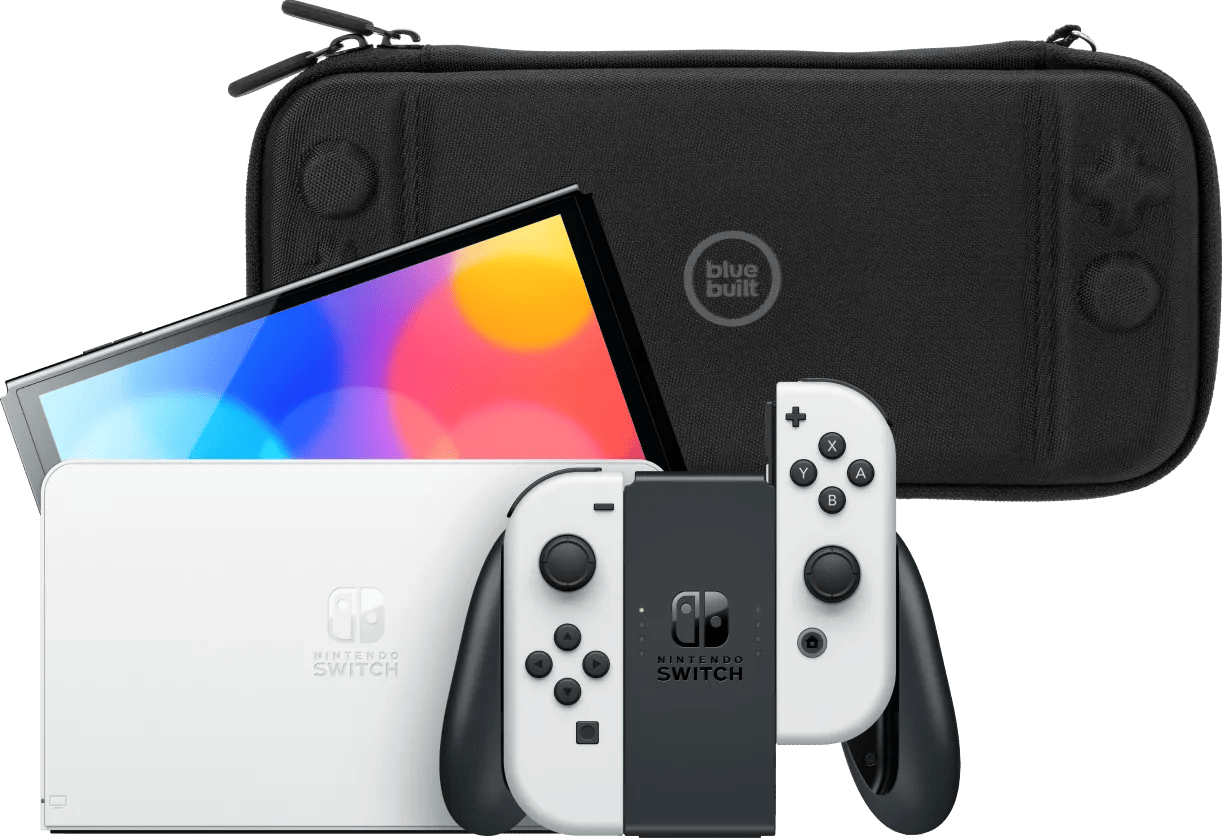 Nintendo Switch OLED Wit + BlueBuilt Beschermhoes