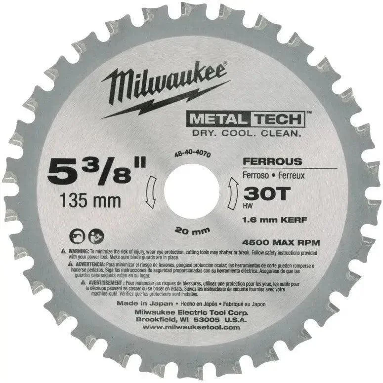 Milwaukee Cirkelzaagblad voor Metaal | Ø 135mm Asgat 20mm 30T - 48404070