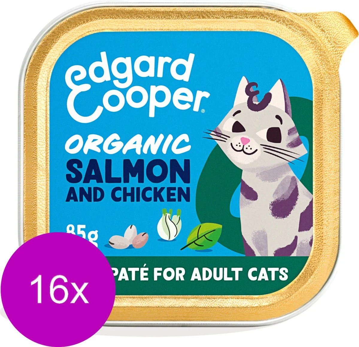16x Edgard & Cooper Kattenvoer Adult Bio Paté Zalm - Kip 85 gr